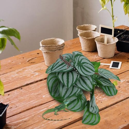 DOITOOL Reptile Decor Climbing Artificial Plant with Suction Cups for Terrarium Glass Container Decoration, Realistic Watermelon Leaf Design Suitable for Snake and Lizard Enclosures