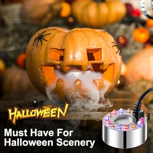 WINTS Mist Maker,12 LED Mister Fogger Water Fountain Pond Fog Machine Atomizer Air Humidifier, Fountain Mister Fogger with Splashing Guard Perfect for Fountain Pond Halloween (Sliver) - color: Sliver