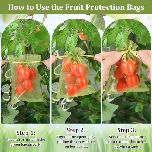 100Pcs Fruit Protection Bags, 4×6inch Fruit Netting Bags for Fruit Trees, Green Fruit Netting Cover Drawstring Mesh Bags Pest Barrier for Strawberry Blueberry Small Fruit - color: Green