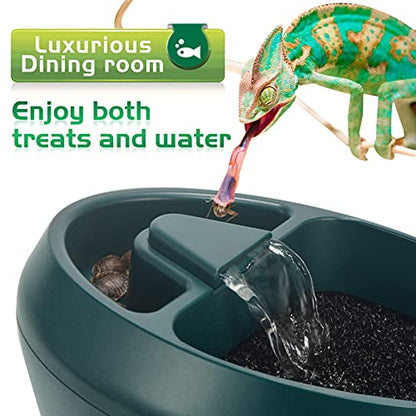 Reptile Chameleon Cantina with Snacks Trough, Drinking Fountain Water Dripper for Amphibians Insects Lizard Turtle Snake Spider Frog Gecko, Comes with Two Pumps (One for Replacement)