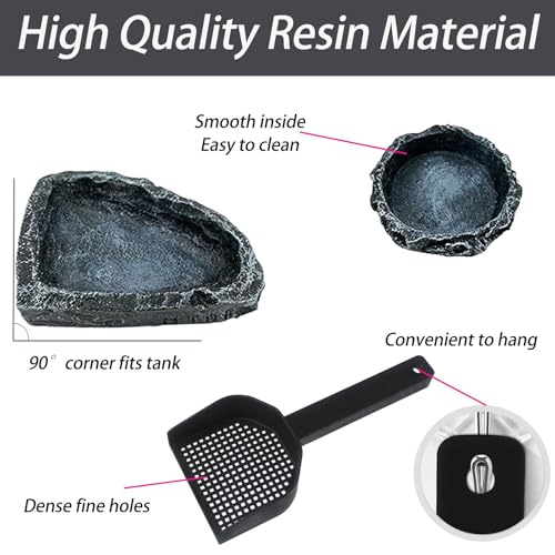 4 Pack Corner Reptile Water Dish Reptile Food Bowl Hermit Crab Food and Water Bowl Small Reptile Feeding Dish for Lizard Bearded Dragon Leopard Gecko Turtle Terrarium Accessories with Scoop