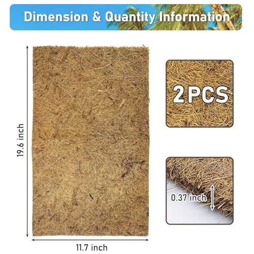 PIVBY 2 PCS Reptile Carpet, Natural Coco Coir Mat (19.6" x 11.7"), Coconut Fiber Substrate Pet Terrarium Liner for Bearded Dragon Tortoise Habitat Lizards Turtles Snakes Iguana Hermit Crab - size: M: 19.6" x 11.7"