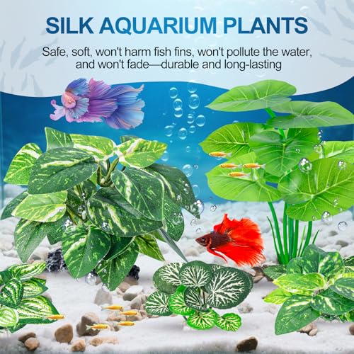 CousDUoBe 12 Pcs Betta Fish Tank Decor，Silk Aquarium Plants Green Fish Tanks Decoration Plants, Aquarium Decorations Green Plants - size: 12 Pcs Silk Aquarium Plants（Style A）