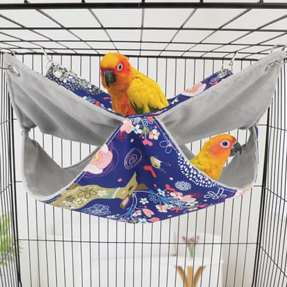 Wontee Bird Double Hammock Warm Nest Bed for Parrot Budgie Parakeet Cockatiel Conure Lovebird Hamster Rat Mice Chinchinlla (L) - size: L