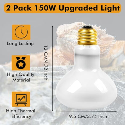 Reptile Heat Lamp, 150W Heat Lamp Bulbs for Reptiles 2 Pack, Amphibians Basking Heat Lamp Bulbs, UVA Daylight Basking Light for Reptiles, Bearded Dragon, Lizard, Turtle, Chicken - style: 150W