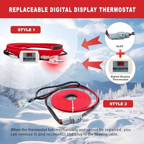 OEBLD Heat Tape for Water Pipes 3FT, Replaceable Smart Thermostat for Pipe Freeze Protection, Self-Regulating Roof Deicing Cable for Metal and Plastic Home Pipes, 110-120V