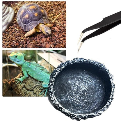 2PCS Reptile Feeder Food and Water Dish with Feeding Tweezers Tong Reptile Water Dish Food Bowl Set for Leopard Gecko Lizard Frog (Style 1)