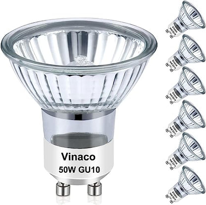 Vinaco GU10 Halogen Bulb Dimmable, GU10+c 110V 50W Candle Warmer Lamp Replacement, MR16 GU 10 50W Halogen Bulb 120V, 50 W MR16 with Glass Cover for Track&Recessed Lighting, 2800K Warm White, 6 Pack - style: 50W - 6 Pack