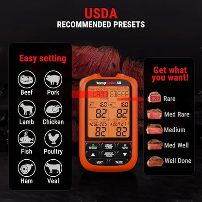 TempPro TempSpike 1000FT Wireless Meat Thermometer Digital with 2 Upgraded Ultra-Thin Probes, Kitchen Food Thermometer Cooking, Turkey, Smoker, BBQ, Grill Gift for Dad Husband (Previously ThermoPro) - style: 1000ft