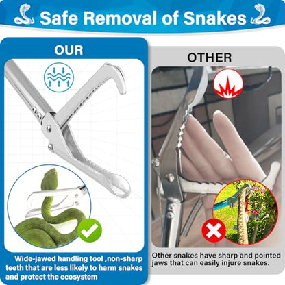 Snake Grabber Tool, 69" Snake Tongs Grabber for Rattlesnake Heavy Duty Professional Folding Snake Feeding Tongs Wide Jaw Snake Handling Tool Long Hndle Stainless Steel Tube Sponge Handle - color: BLUE