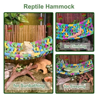 Bearded Dragon Hammock, Soft Reptile Hammock Lounger with Suction Cups, Fabric Lizard Bed with Climbing Toys, Gecko Tank Accessories for Snake, Chameleon(Blue S) - color: Blue Bearded Dragon Hammock : S