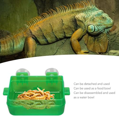 Zerodis Green Suction Cup Reptile Feeder, Gecko Lizard Escape Proof Food Water Bowl (S)