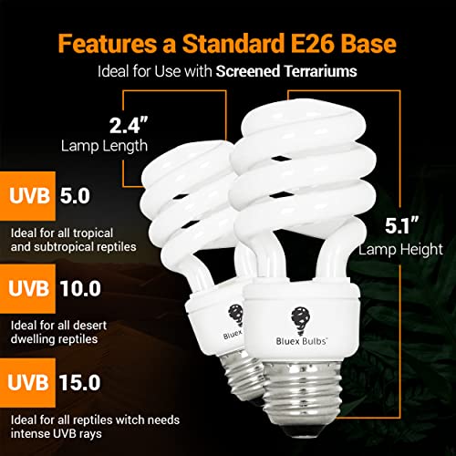 2 Pack 13-Watt Reptile Bulb Desert UVA UVB Light - 10.0 UVB Reptile Light - Compact Florescent Terrarium Bulb Suitable for Desert Reptiles Lizards Bearded Dragons Tortoises CFL UVB Bulb (13 Watt 10.0) - style: UVB 10-0