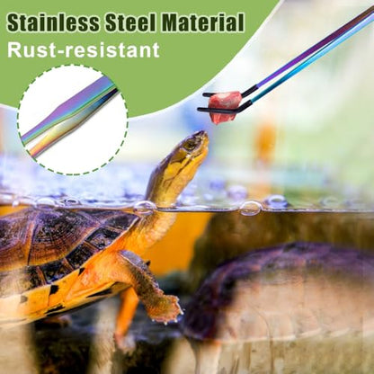 2PCS Stainless Steel Feeding Tongs, Long Handle Straight & Curved Tweezers with Soft Silicone Tips for Reptile Gecko Aquarium Plant Terrarium - color: Silver And Red Vinyl Tip