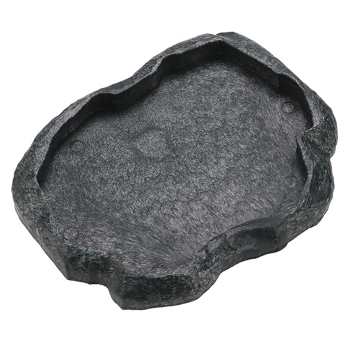 Reptile Water Dish, Sturdy ABS Resin Reptile Rock Food Water Dish Feeder, Smooth 7.09x5.51x0.79in Reptiles Rock Food Bowl for Pets Feeding, Drinking, Dark Green