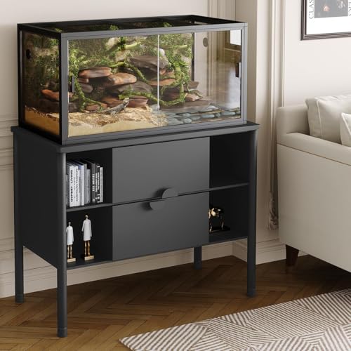 Patikuin 120 Gallon Reptile Cage – 4x2x2 ft Front Opening Sliding Glass Enclosure with Heavy-Duty Screen Ventilation, Easy Assembly for Bearded Dragons, Snakes, Lizards, Ball Pythons, Black - color: Black