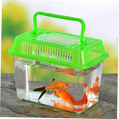 STOBOK Portable Fish Tank 5.90X4.33X3.74 Inch Handheld Aquarium Turtle Box Plastic Breeding Case with Handle for Small Pets Travel and Reptile Carrier