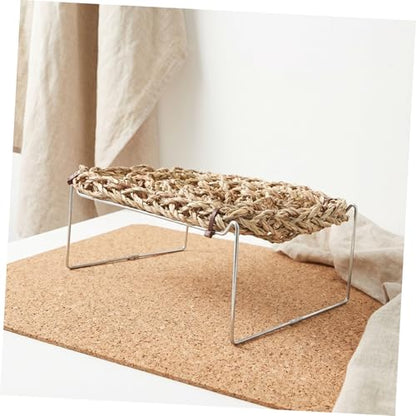SHOWERORO Bearded Dragon Bed and Basking Platform with Sea Grass Hammock, Rectangle Reptile Sleeping Lounger, Lizard Tank Accessories for Small Animals and Amphibians