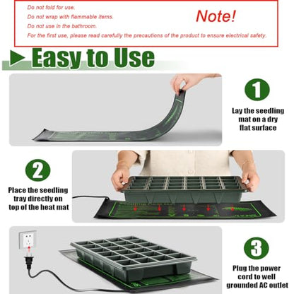 2 Pack Seedling Heat Mat with Thermostat Controller & Timer for Plants Seed Starting, Temp-Adjustable Waterproof 10"x 20" Warming Mat for Seed Germination, Indoor Growing, Hydroponic, Greenhouse - size: 10×20"-2P--Adjustable