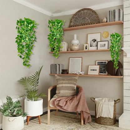 Fake Hanging Plants Vines(2pcs)for Room Decor, Artificial Ivy Greenery Garlands for Home Bedroom Living Aesthetic Kitchen Office Wall Patio Bookshelf,Indoor,Outdoor Farmhouse Decorations(No flowerpot)