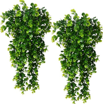 6pcs Artificial Hanging Plants Fake Hanging Plant Faux Eucalyptus Leaf Greenery Vine Outdoor UV Resistant Plastic Plants (6, Green) - color: Green
