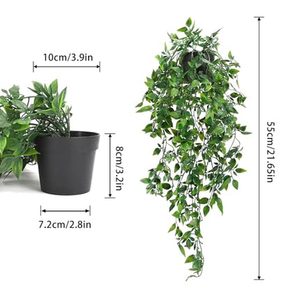 Whonline 2pcs Fake Hanging Plants, Artificial Potted Plants for Indoor Outdoor Aesthetic Office Living Room Shelf Decor