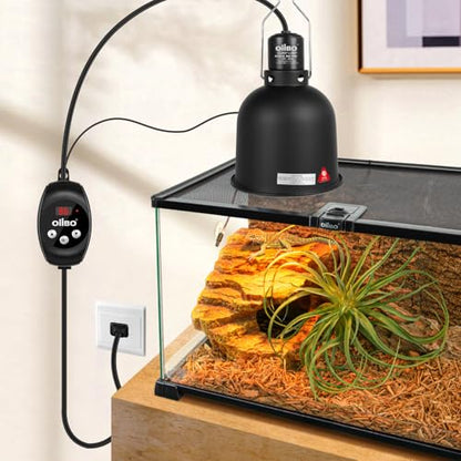 Reptile Light Fixture with Dimming Thermostat, 5.5 Inch Deep Dome Lamp Fixture, PID Temperature Controller for Reptile Heat Lamp Bulb, Max 100W