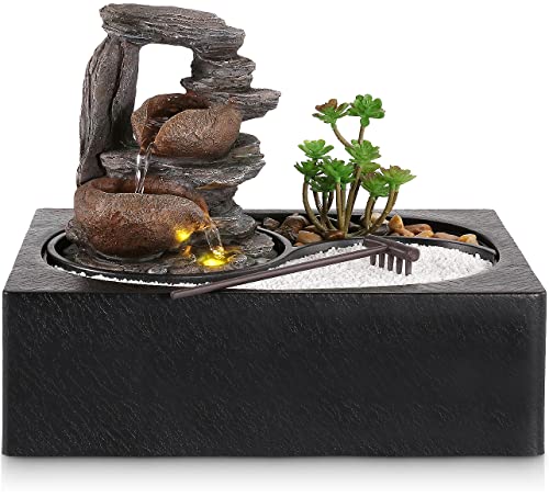 WICHEMI Water Fountains Indoor Waterfall Fountain Tabletop Fountain with LED Light Water Feature Indoor Zen Meditation Relaxation Desktop Fountains for Home and Office Indoor Spaces Decor - color: Style-4