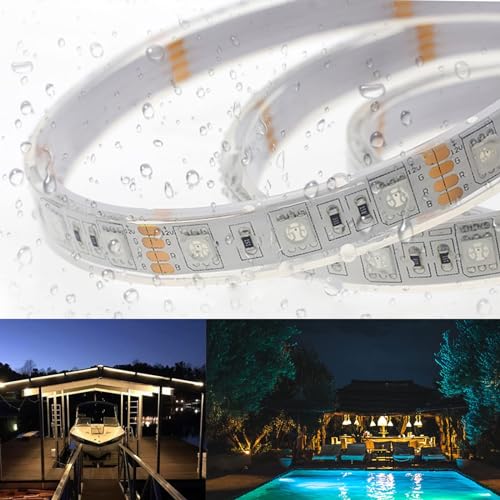 BSOD Outdoor LED Strip Lights Waterproof,Warm White IP68 Led Strip 12v Boat Underwater Lights 16.4ft 5050 SMD 300 Led Tube Flexible Rope Light for Swimming Pool Boat Fish Tank - color: Warm White
