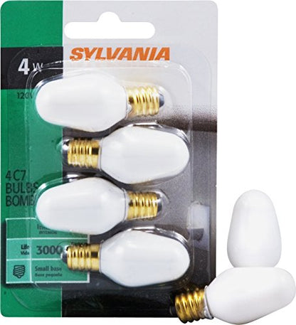 Sylvania Incandescent 4W C7 Night Light Bulb, E12 Candelabra Base, 15 Lumens, Frosted Finish, 2850K, White - 4 Pack (13553) - color: Frosted Finish