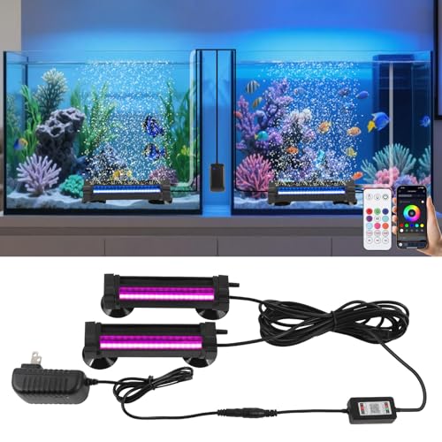 Fish Tank Bubbler Light for Aquarium: 2-in-1 Aquarium Grow Light with APP & Remote Control for Aquatic Pet Enthusiasts - RGB Changing Fish Lamp for 2-5 Gollon Freshwater Saltwater Tank Decor - size: 5.3 inch (2-in 1 with APP)