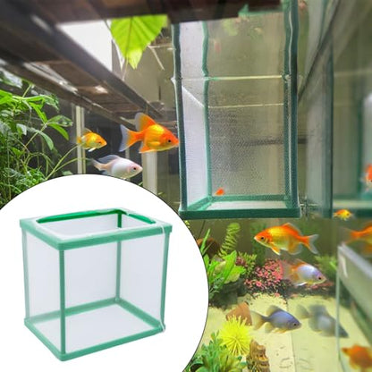 MY MIRONEY 2PCS 6.69" x 5.04" x 6.38" Fish Tank Breeder Green Nylon Fish Incubator Mesh Box Aquarium Fish Fry Hatchery Breeder with Suction Cups - style: 6.69" x 5.04" x 6.38"; Green; without Divider