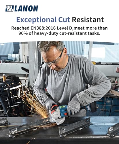 LANON Cut Resistant Gloves, Knife Protection Level D, Nitrile Coating with Honey Comb Pattern, ANSI A4 Cut Work Gloves, Reinforced Thumbs, 3D Comfort Fit, Breathable, Mechanical, Touchscreen,Small - size: Small