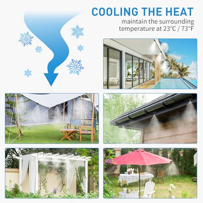 HOMENOTE Misting Cooling System, 32FT Pre-Assembled Misting Kit, 7 Rust-Proof Nozzles, 3/4" Adapter, Outdoor Mister for Patio Cooling, Greenhouse, Pet & Chicken Coop - size: 32FT / 10M