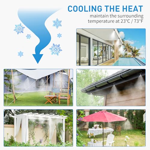 homenote Misting Cooling System, 98FT Pre-Assembled Misting Kit, 29 Rust-Proof Nozzles, 3/4" Adapter, Outdoor Mister for Patio Cooling, Greenhouse, Pet & Chicken Coop - size: 98FT / 30M