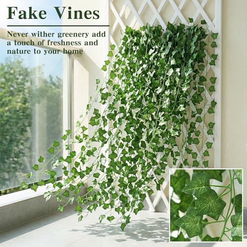 CEWOR Fake Ivy for Room Decor 24 Pack Fake Vines Greenery Garland Fake Plants Hanging Wall Decor - size: 168ft