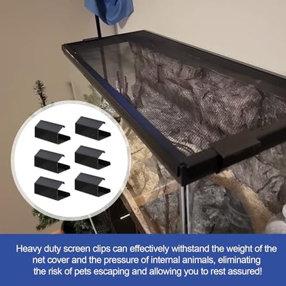 6PCS Reptile Screen Tank Clips, Terrarium Covers Heavy Duty Screen Clips for 5-29 Gallons, Reptile Aquarium Lid Clip, Screen Tank Metal Clip Escape for an Array of Reptiles from Terrarium