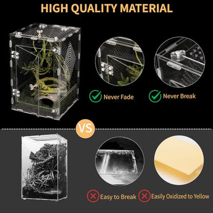 Acrylic Reptile Terrarium Easy Assembly, 360° Clear & Keep Pet Secure Design for Jumping Spiders, Tarantulas, Geckos Scratch-Resistant Large Ventilated Habitat Terrarium for Arachnids 11.8*7.9*7.9in - size: Large-11.8*7.9*7.9in
