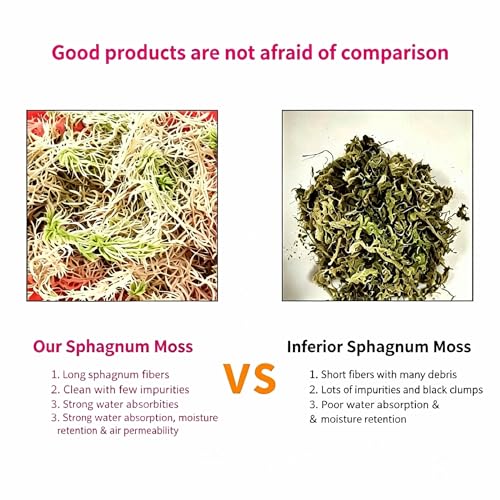 Premium Long Fiber Sphagnum Moss, 8OZ Natural Dried Moss for Reptile Terrarium Substrate, Snake, Gecko, Ball Python, Frog and Orchids