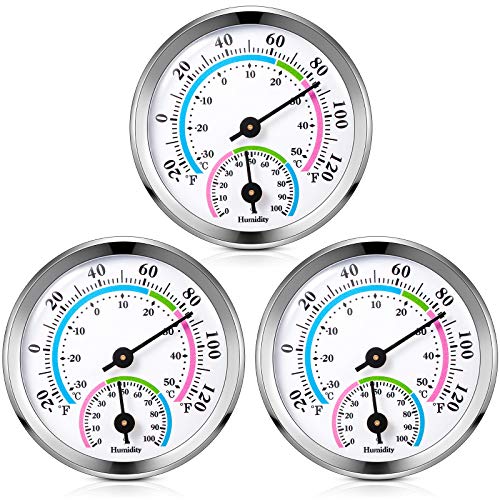 Weewooday 3 Pcs Indoor Outdoor Thermometer 2 in 1 Mini Home Temperature Humidity Hygrometer Monitor Gauge for Home Offices Wall(Silver,2.2 Inch) - color: Silver, size: 2.2 Inch