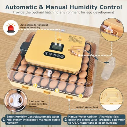 Incubators for Hatching Eggs, 56 Eggs Incubator with Egg Candler, Auto Egg Turner, Temp & Humidity Control, Hatch Day, 360° Viewing for Chicken, Duck, Quail Eggs, Ideal for Farm, School and Lab