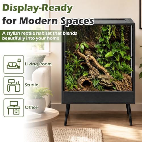 PROLEE 32" x 18" x 36" Tall Reptile Terrarium with Leg Stand, 90 Gallon Vertical Glass Chameleon Cage with Front Opening Doors, Ventilated Mesh Top, Rainforest Habitat for Arboreal Reptiles, Black