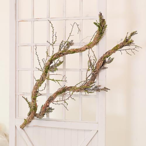 2Pcs 39.4inch Thick Bendable Artificial Tree Trunk Fake Large Wood Branches Twig Moss Grape Vine Garland Twisted Stick For Terrarium Outdoor Hanging Mantel Reptile Climbing Wall Yules Decorations