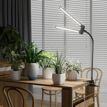 LED Grow Light,Super Bright 6000K White Full Spectrum Clip Plant Growing Lamp with Rotatable Dual Head for Indoor Desk Plants,Dimmable & Timer 4/8/12H,High Power Output for Faster Growth,1-Head - size: 1 Tube
