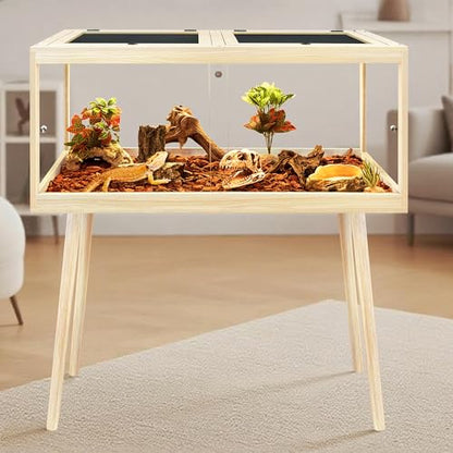 PROLEE Bearded Dragon Tank with Leg Stand 81 Gallons, Wooden Lizard Tank,Reptile Tank with Metal Mesh Roof Door, Acrylic Panel Snake Tank with Lock Design (Oak, 48"x20"x20") - color: Oak, size: 48"x20"x20"