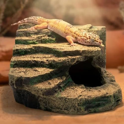 Large Resin Reptile Tank Accessories Hideouts Cave Habitat Decor for Leopard Gecko Lizards Turtle Toad Bearded Dragon, Realistic Rock Reptile Hide Cave, Durable Reptile Shelter for Terrarium