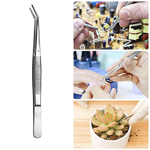 Stainless Steel Tweezers, with Curved Serrated Tip Multipurpose Sewing Machine Tweezers Forceps for Craft Repairing (5PCS) - size: 5 Count (Pack of 1)