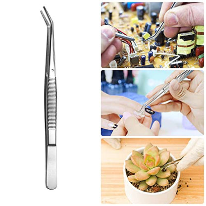 Stainless Steel Tweezers, with Curved Serrated Tip Multipurpose Sewing Machine Tweezers Forceps for Craft Repairing (5PCS) - size: 5 Count (Pack of 1)