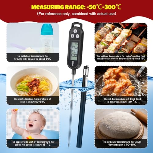 Copkim 6 Pcs Meat Food Thermometer Food with Probe Water Liquid Instant Read Digital Thermometer Kitchen Cooking Supplies for Cooking BBQ Milk Yogurt (Black,White,Red) - color: Black, White, Red