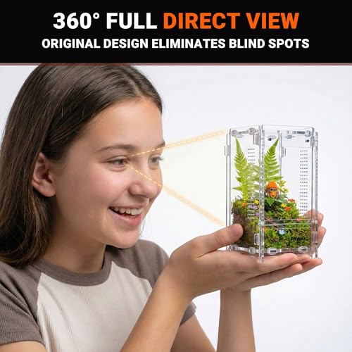 Jumping Spider Enclosure, Acrylic Terrarium with with Magnetic Doors, 0.8mm Micro-Ventilation, Stackable Escape-Proof Habitat for Jumping Spiders, Tarantulas & Small Reptiles, 3”x3”x6” - size: 1Pack, 3”x3”x6”